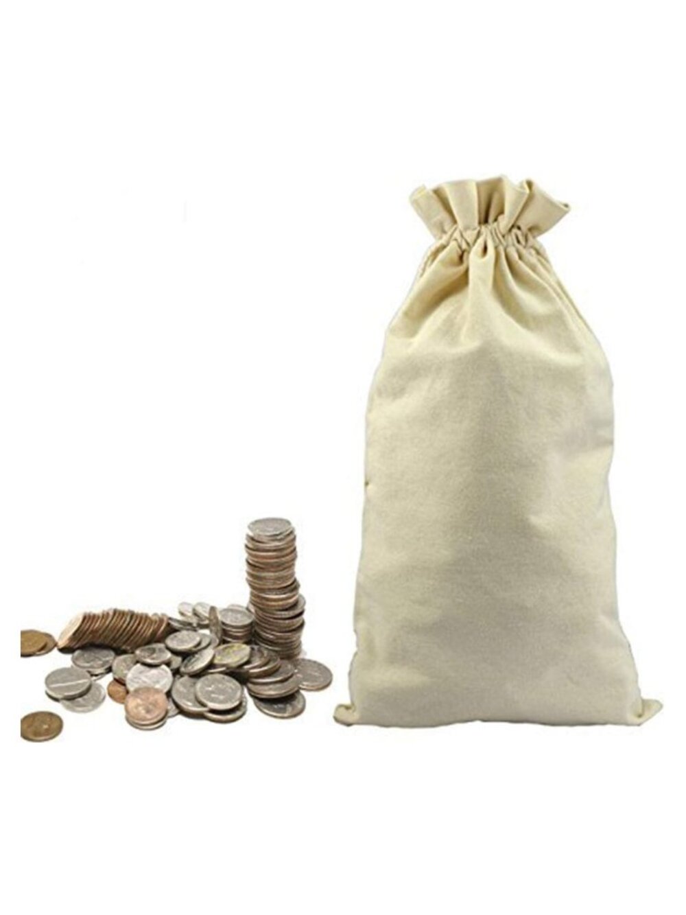 Heavy Duty Cotton Canvas Money Bags 10x17 Drawstring Coin Sacks